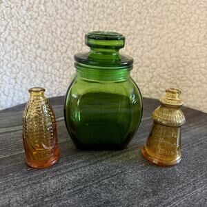 Amber Miniature Bottles Wheaton Glass Set of 2 Corn Cure / Cape May Bitters